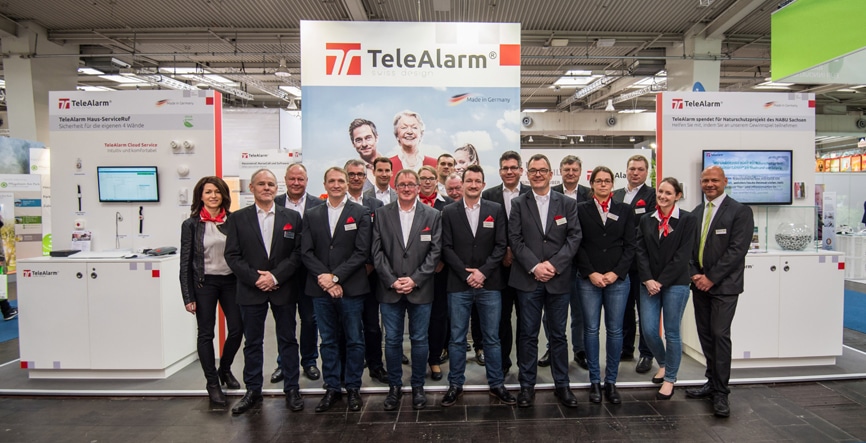 The TeleAlarm and Leesys trade fair team at the Altenpflege 2018 event.