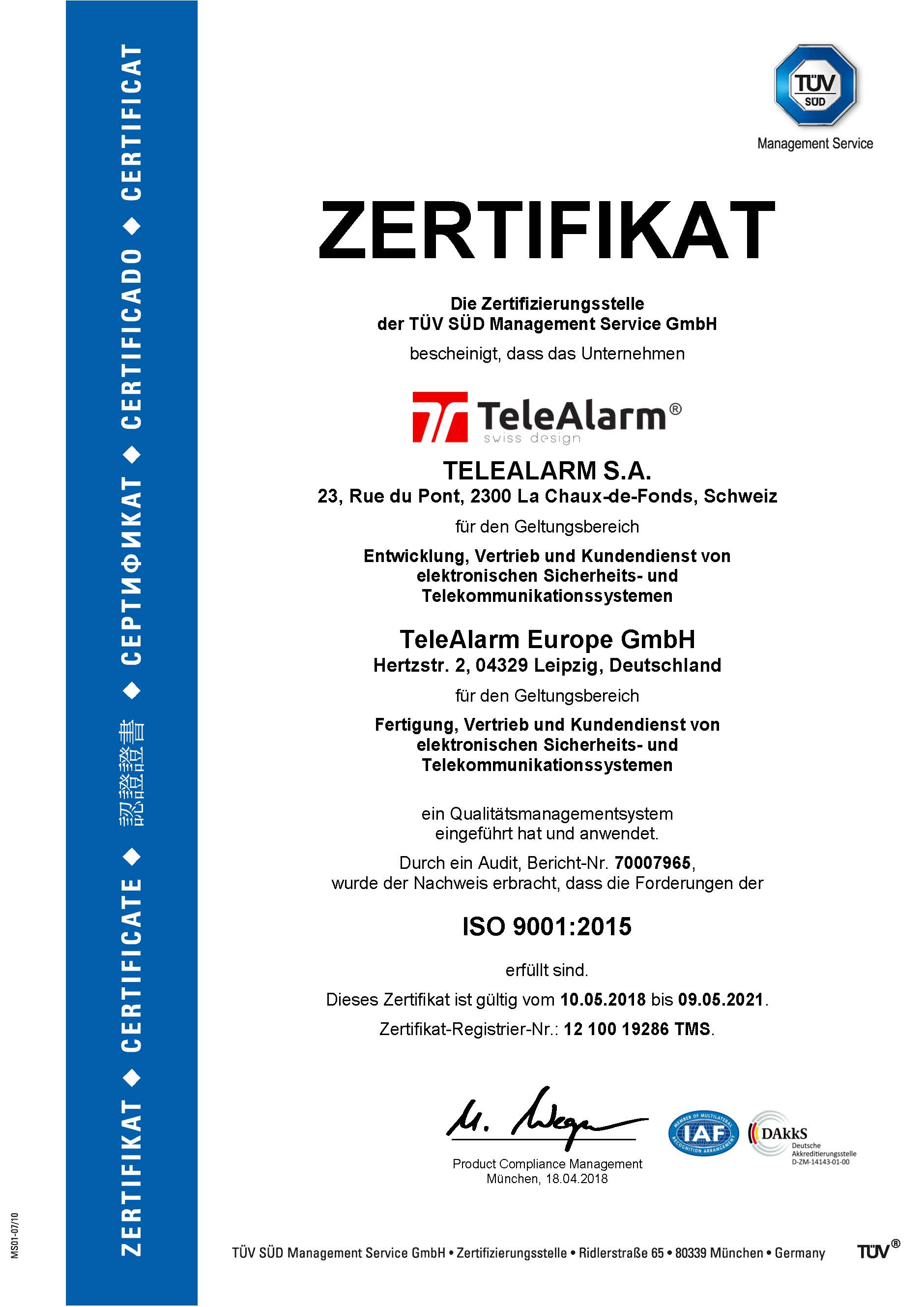 Zertifikat DE ISO 9001:2015